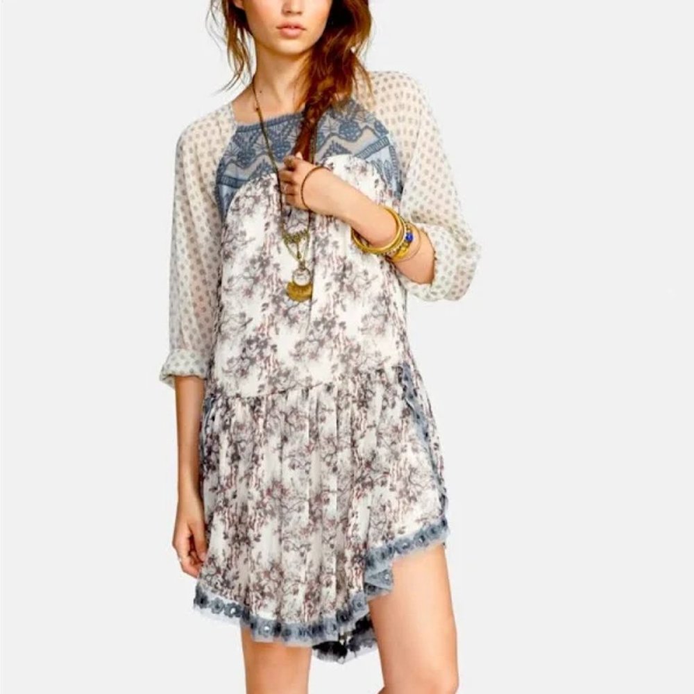 Free People Elsie Chiffon Floral Mini Dress